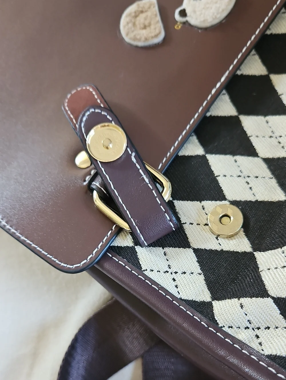 Brown Women's Backpack with Black & White Pattern
